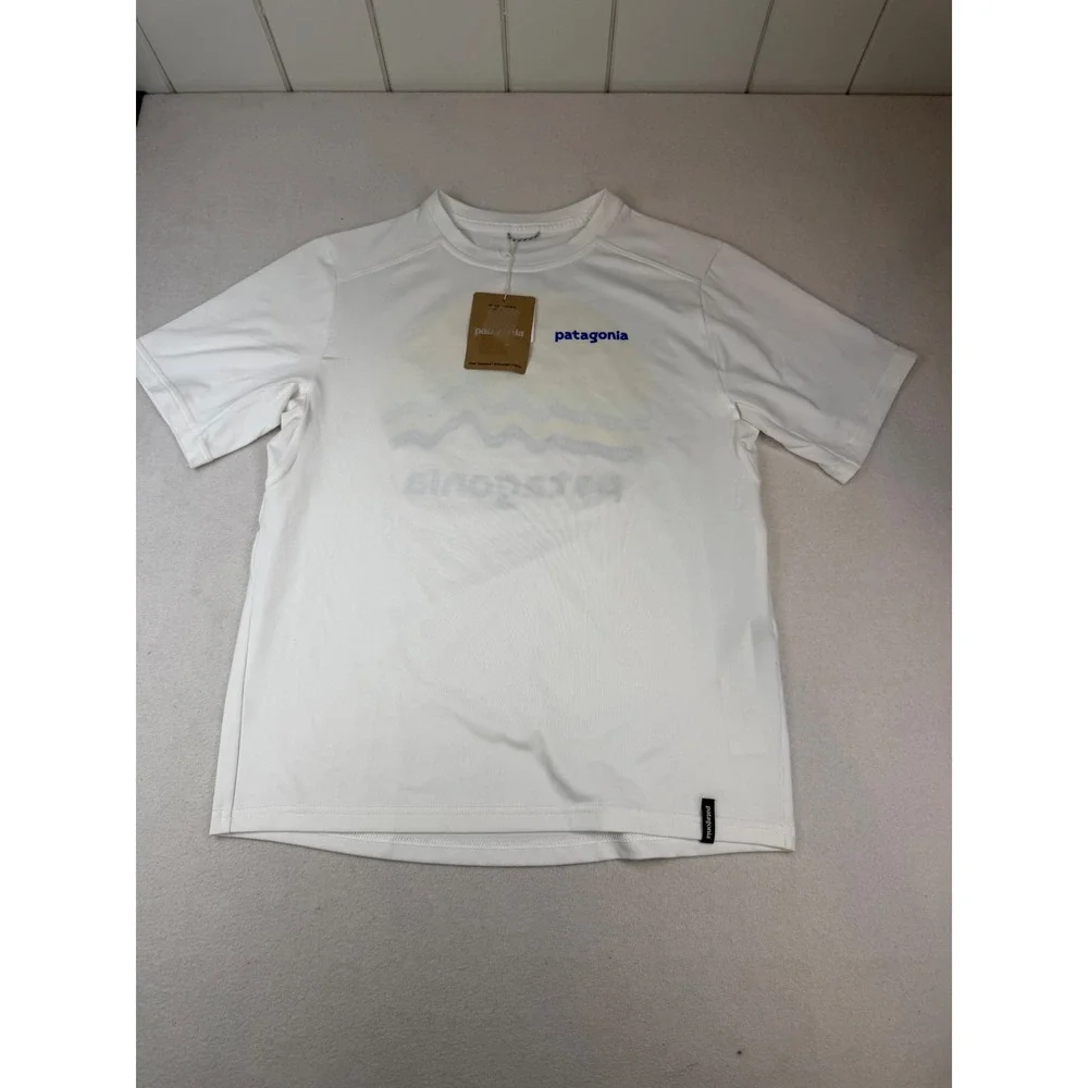 Patagonia Kids Capilene Silkweight T-Shirt White Ridge Rise Graphic Large 12 NWT